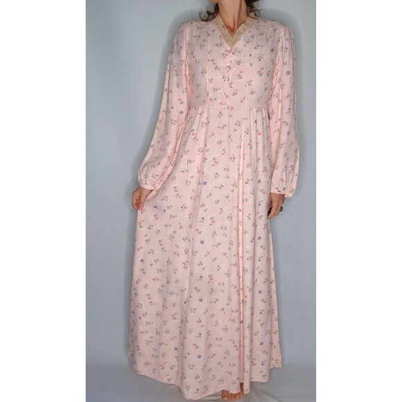 70s Maxi Floral Dress Prairie Peasant Lace Trim - Gunne Sax Victorian Style XXS - Picture 9 of 9